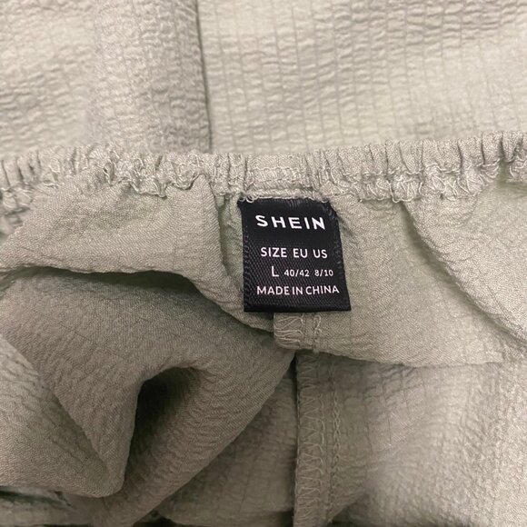 SHEIN Sage Green Tiered Mini Dress w/ Open Back Tie (Size L / 8-10) - Picture 7 of 7